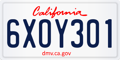 CA license plate 6XOY301