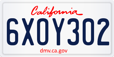 CA license plate 6XOY302