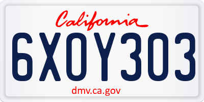 CA license plate 6XOY303