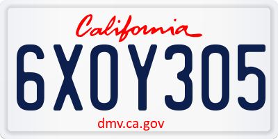 CA license plate 6XOY305