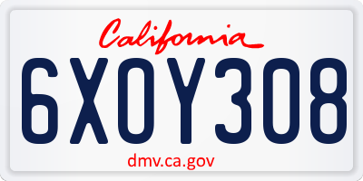 CA license plate 6XOY308