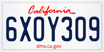 CA license plate 6XOY309