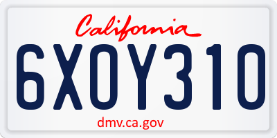 CA license plate 6XOY310
