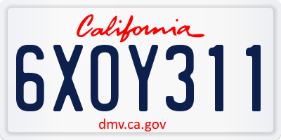 CA license plate 6XOY311