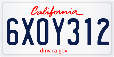 CA license plate 6XOY312