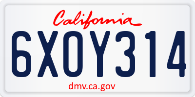 CA license plate 6XOY314