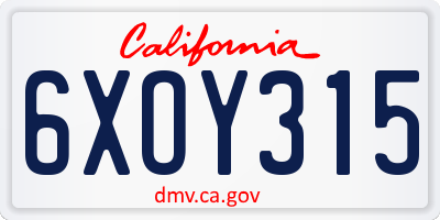 CA license plate 6XOY315