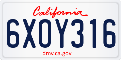 CA license plate 6XOY316