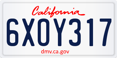 CA license plate 6XOY317