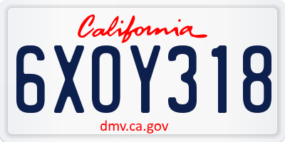CA license plate 6XOY318