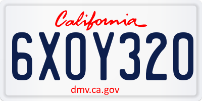 CA license plate 6XOY320