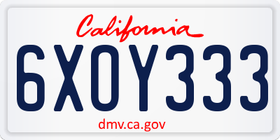 CA license plate 6XOY333