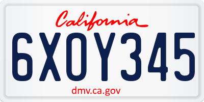 CA license plate 6XOY345