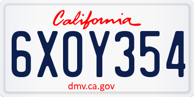 CA license plate 6XOY354