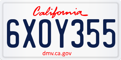 CA license plate 6XOY355