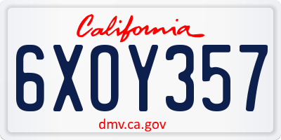 CA license plate 6XOY357