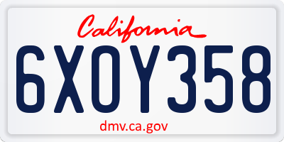 CA license plate 6XOY358