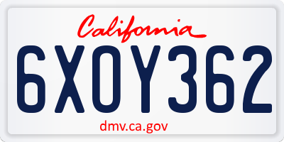 CA license plate 6XOY362