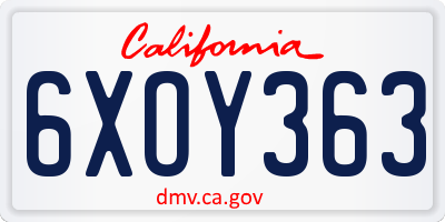 CA license plate 6XOY363
