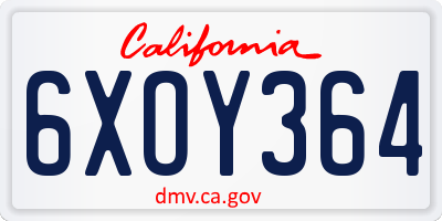 CA license plate 6XOY364