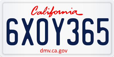 CA license plate 6XOY365