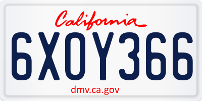 CA license plate 6XOY366