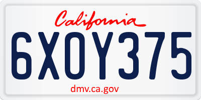 CA license plate 6XOY375