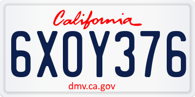 CA license plate 6XOY376