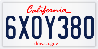 CA license plate 6XOY380