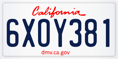 CA license plate 6XOY381