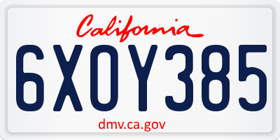 CA license plate 6XOY385