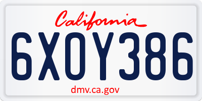 CA license plate 6XOY386
