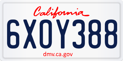 CA license plate 6XOY388