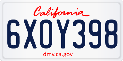 CA license plate 6XOY398