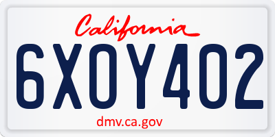 CA license plate 6XOY402