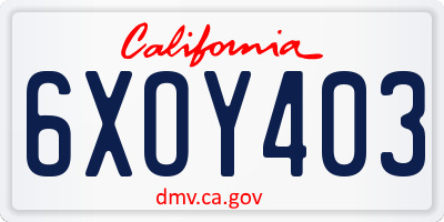 CA license plate 6XOY403