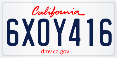 CA license plate 6XOY416