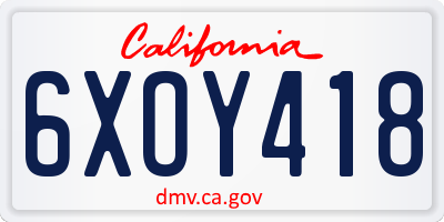 CA license plate 6XOY418