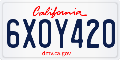 CA license plate 6XOY420