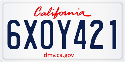 CA license plate 6XOY421