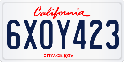CA license plate 6XOY423