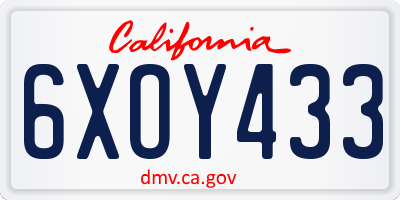 CA license plate 6XOY433