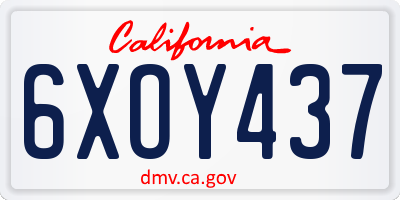 CA license plate 6XOY437