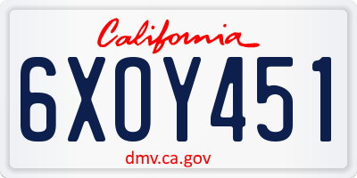 CA license plate 6XOY451