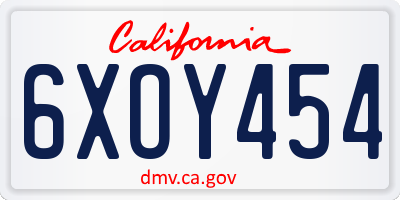 CA license plate 6XOY454