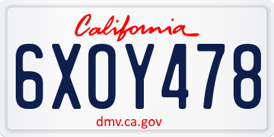 CA license plate 6XOY478