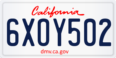 CA license plate 6XOY502