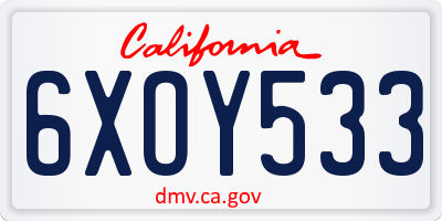 CA license plate 6XOY533