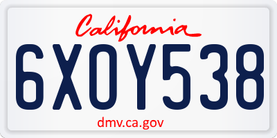 CA license plate 6XOY538