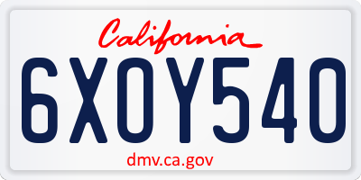 CA license plate 6XOY540